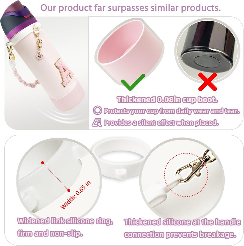 SITKOL Silicone Boot Cute Monogram Set Compatible with Owala Water Bottle 24 oz, 32 oz, 40 oz - Perfect Letter Owala Accessories for Owala Tumbler, Owala Free Sip, Pink Owala, Black Owala - Image 3